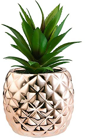 Künstliche Sukkulenten-Pflanze im Topf, 19,8 cm hoch. Porzellantopf in Ananasform, Home & Garden Dekoration rose gold