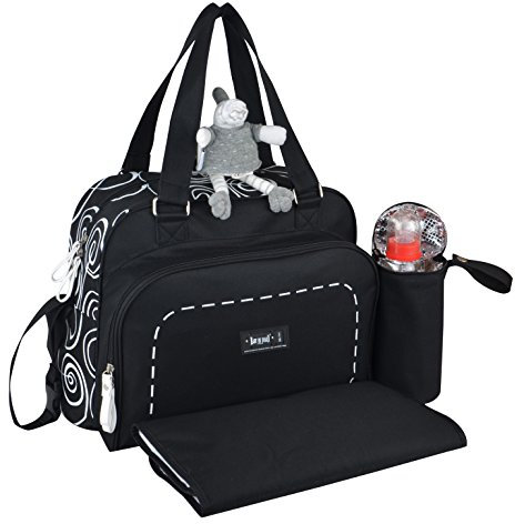 Baby on Board - Sac à Langer - Sac Bébé avec Matelas à Langer - Porte Biberon Isotherme - Attache Poussette - Bandoulière - Simply Swirl - Grande Capacité - 2 Grands Compartiments - Noir