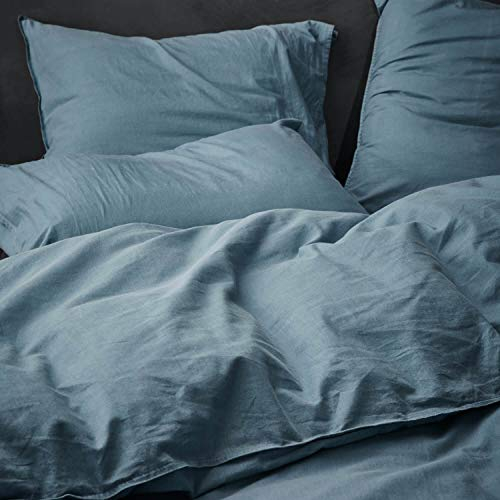ESSENZA Bettwäsche Guy Uni Einfarbig Baumwolle Schlicht Elegant Bunt Renforcé, Größe:Zusatzkissenbezug 40x80 cm, Farbe:Blau