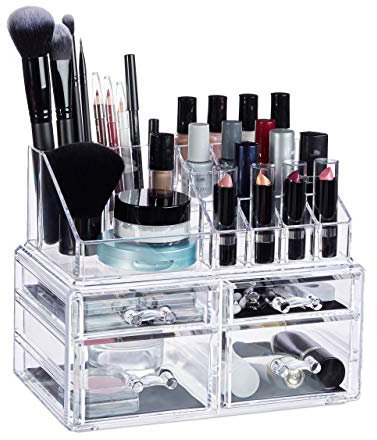 Relaxdays Contenitore Cosmetici, Porta-Trucchi con 4 Cassetti, Make-Up Organizer per Rossetti, Acrilico, Trasparente