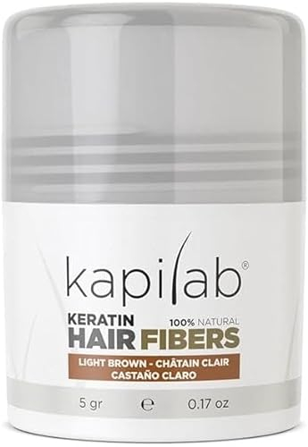 Kapilab Fibras Capilares - Disimula la falta de Cabello al Instante – Microfibras en Polvo de Queratina para Hombres y Mujeres - Tapa la Calvicie de forma Natural - 5gr - Castaño Claro