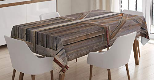 ABAKUHAUS Rustikal Tischdecke, Alte hölzerne Lager, Druck mit Klaren Farben ohne Verblassen Waschbar für innen oder Außen Bereich, 140 x 170 cm, Braun