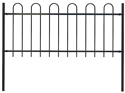 vidaXL Gartenzaun mit Bügel-Design Pfosten Metallzaun Schmuckzaun Deko Zaun Zaunelemente Gitterzaun Stahlzaun Zäune Zaunfeld Tor Stahl 1,7m Schwarz