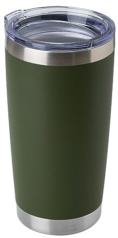 DOMICARE 20oz Stainless Steel Tumbler with Lid, Double Wall Vacuum Insulated Travel Mug, Powder Coated Coffee Cup, ArmyGreen, 1 Pack