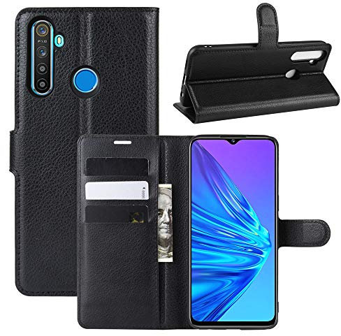 Fertuo Cover Realme 6i / Realme 5i / Realme 5 / Realme C3, Custodia Portafoglio Cover a Libro in Pelle Flip Case con Silicone Bumper, Fibbia Magnetica, Porta Carte, Kickstand, per Realme 5, Nero