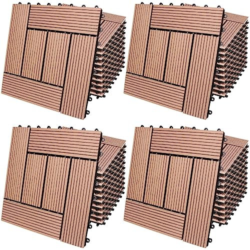 Casaria® WPC Fliesen 30x30 cm 44er Set 4m² Stecksystem Drainage Zuschneidbar Terrasse Balkon Garten klick Mosaik Terrakotta