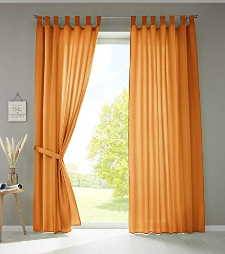 Gardinenbox 2er Set Vorhänge Schal Schlaufen »Berlin« HxB 225x140 cm Orange Blickdicht Microsatin Lichtdurchlässig Kräuselband Uni Matt, 20400N2
