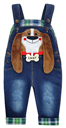 KIDSCOOL SPACE Salopette di Jeans Lavorata a Maglia Morbida in Cotone 3D per Bambini,Blu,6-12 Mesi
