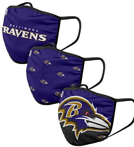 FOCO Baltimore Ravens NFL Face Covering 3Pack Face Mask Forever Collectibles - One-Size