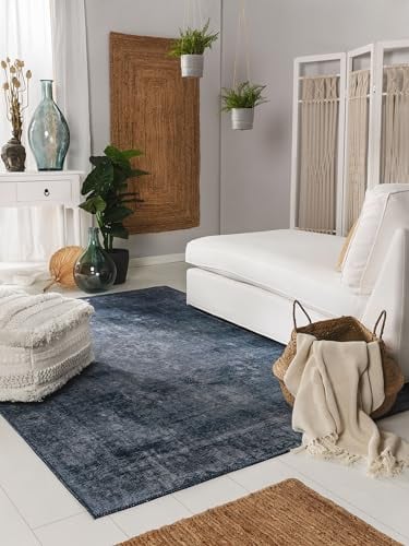 benuta Pop Teppich Laury - Blau 160x230 cm - Kunstfaser - Rechteckig & im Style: Vintage - Pflegeleicht für Wohnzimmer Schlafzimmer
