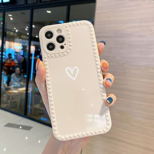 EYZUTAK Case for iPhone 11 Pro Max 6.5 inch, Fashion Girls Cute Love Heart Shape Soft Silicone TPU Bumper Case Slim Flexible Solid Color Heart Edge Frame Shockproof Protective Back Cover - White
