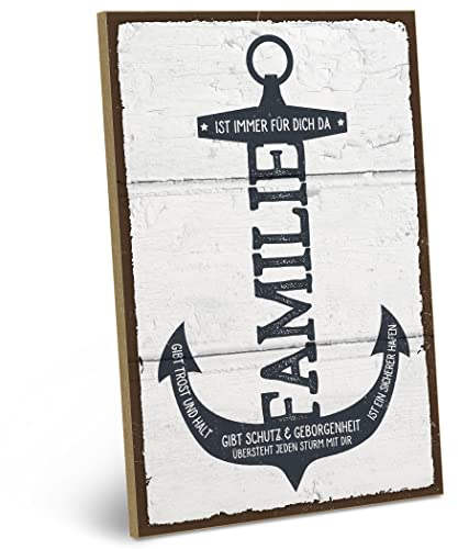 ARTFAVES® Wandbild Holzschild mit Spruch - Anker Familie - Türschild Retro Vintage Deko Bild Geschenk - Familie, Zuhause