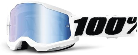 100% Strata 2 Everest Fahrradbrille, Weiß, blaue Linse