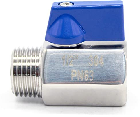 QiiMii SS304 New 1/2 Stainless Mini Ball Valve BSPT Famale x Male Thread with Blue Handle
