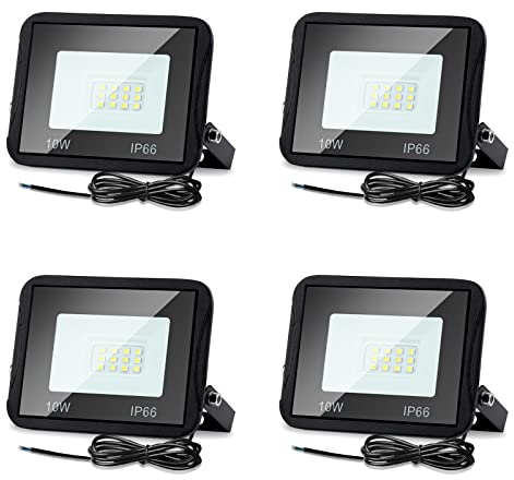 Lospitch 4er 10W LED Strahler Außen Scheinwerfer, Flutlichtstrahler Superhell LED Fluter 900LM, Außenstrahler IP66 Wasserdicht, Flutlicht 3000K Warmweiß, für Garten, Garage, Sportplatz(Ohne Stecker)