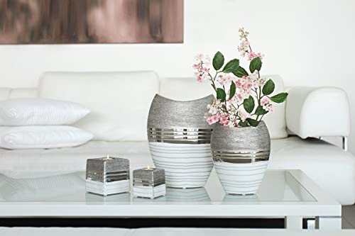 GILDE Vase oval Lavena Silber/weiß/hellgrau H: 29.50 cm B: 24 cm Tiefe: 13.50cm 47218