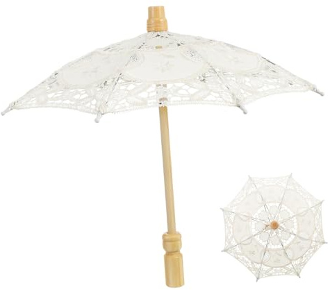 Toyvian Bride Lace Parasol Wedding Umbrella for Bridal Photography Embroidery Umbrella Ornament Cotton Fabric Parasol with Ergonomic Handle for Party Dress up and Photo Props
