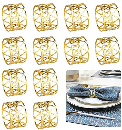 BUZIFU 12pcs Servilleteros Dorados para Servilletas Anillos de Servilletas de Navidad Servilleteros Individuales Metálicos Aros de Servilletas Elegantes para Mesa de Boda Navidad Cumpleaños Comunión