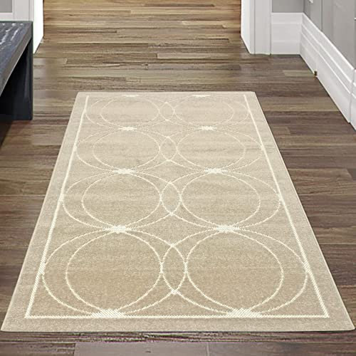 Teppich-Traum Küchenläufer Orientteppich mit dezenten Ornamenten | In- & Outdoor (waschbar) | beige Größe 80x150 cm