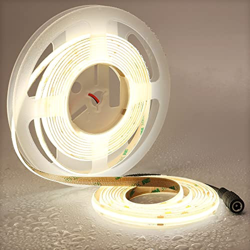 TOPAI COB LED Streifen 5M Neutralweiß Wasserdicht, 24V LED Strip 4000K Außen, LED Band Weiss Selbstklebend, 480LEDs/M CRI>90 Sehr Hell 4000lm Flexible Schneidbar für Schrank Treppe DIY Dekoration