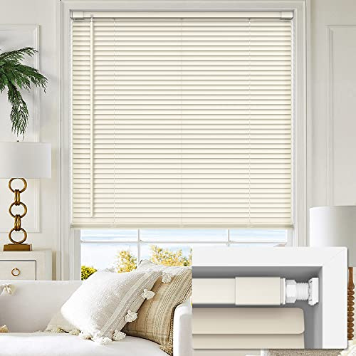LazBlinds No Tools No Drill 1 Vinyl Mini Blinds, Cordless Blinds for Windows, Light Filtering Horizontal Window Blinds & Shades, 22 1/2 W x 48 H, Cream