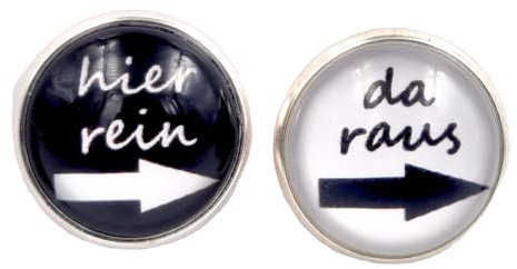 Stechschmuck Ohrstecker Handmade Ohrclips Ohrklemmen Spruch Zitat Hier Rein Da Raus Schwarz Weiß Silber Farben Damen Kinder Kitsch Kawaii 1 Paar Größe Wählbar (Ohrstecker 12mm)