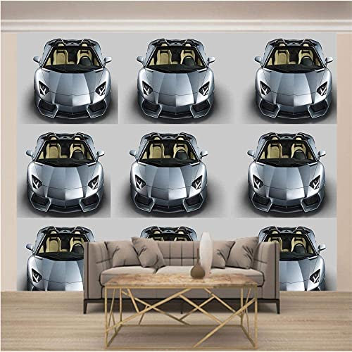 Papier Peint 3D Mural Voiture De Sport Cool Argentée Photo Peintures Murales 3D Auto-Adhésif Stickers Muraux Effet Décoration Papier Peint Garçons Filles Pour Chambre Salon Amovible Af 400(L)x280(H)cm