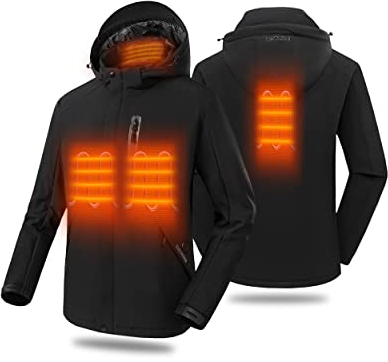 HEWINZE Beheizbare Jacke herren mit kapuze,softshell warme winterjacke herren mit akku 7.4V ,motorrad jacke für Outdoor Wandern Jagd Motorrad Camping