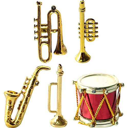 5pcs Modell Mini Instrument Saxophon Miniatur Trompete Musical Schmücken Instrumente Layout Klassische Ornament Flöte