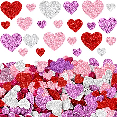DONGDA 300 Stück Selbstklebende Aufkleber, Schaumstoff Aufkleber, Glitter Herz Sticker Moosgummi Sticker für DIY Craft, Mischfarben Sticker für Gestalten und Dekorieren