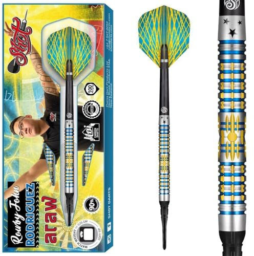 Shot! Soft DartsRowby-John Rodriguez Match Dart 90% Tungsten Softtip Darts | Soft Dart Hochwertiges Tungsten Dart Set mit Schäften und Flights Made in New Zealand (18 Gramm)