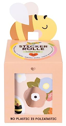 folia 27104 - Stickerrolle FLOWERS & BEES, Sticker Set mit 416 Aufklebern, 4 m lang mit verschiedenen selbstklebenden Motiven