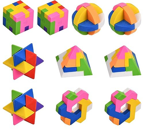 Radiergummi Kinder Mitgebsel Kindergeburtstag, 10 Stück Würfelpuzzle Eraser, Kleine Geschenke, Partygeschenke oder Geburtstagsgeschenk für Kinder Enthält 5 Formen