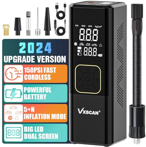 VXSCAN Inflador de Neumáticos Compresor de Aire, Bomba Digital Portátil para Neumáticos de Coche, 150 PSI Inflado Rápido 15000mAh Bomba de Aire Inalámbrica con Manómetro para Coche Moto Bici Bola