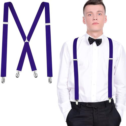 SATINIOR Hosenträger X Form fur Herren mit Clip Verstellbare (Lila)
