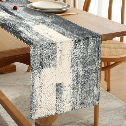 Runner da Tavola Nero Moderno in Lino Runner da Tavolo Boho a Doppio Strato Addensato Panno Decorativo per Cene di Eventi, Decorazioni per la Casa 33 cm x 183 cm