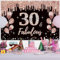 30th Birthday Decoration for Women, 30th Birthday Decoration Black and Rose Gold Glitter Spots Fabric Sign Poster Background Banner Woman 30th Birthday Party Decoration