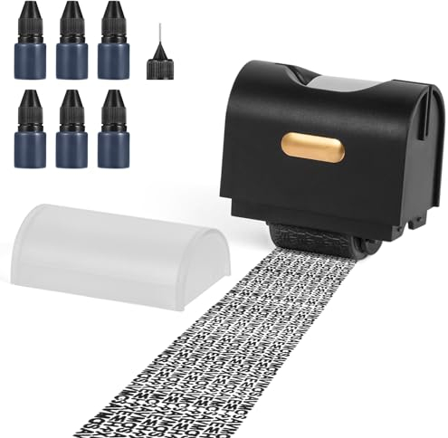 Identitätsschutz Rollstempel, Datenschutz Rollstempel Camouflage Textschwärzer Sicherheits Set mit 6 Nachfüllpackungen
