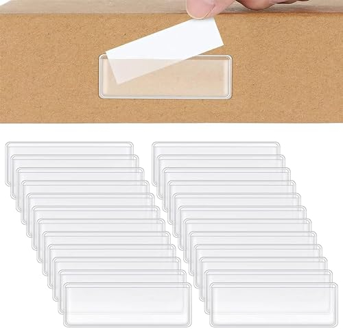 HAOBIN Pochettes Transparentes Pour Cartes Autocollantes Porte-Étiquettes Auto-Adhésif Porte-Étiquettes Autocollantes En Plastique Transparent Pour Étagère,Boîte Aux Lettres,Classeurs,Tiroirs (24pcs)