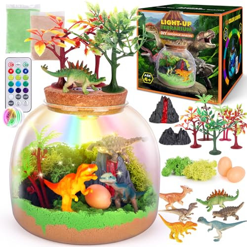 Dinosaurier Terrarium Kit, DIY Light Up Kit für Kinder ab 4 Jahre Jungen, Dinosaurier Spielzeug für Jungen Mädchen 5 6 7 8 9 10-12 Jahre alt, Weihnachten Geburtstag Geschenk