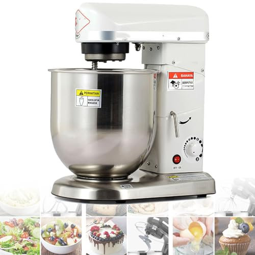 Cashwise Commercial Stand Mixer, Stainless Steel Bowl, Heavy Duty Kitchen Electric Food Mixer with 3 Speeds Adjustable, Dough Hook Whisk Beater Included,White-5L
