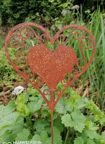 Generisch NEU ! Gartenstecker - Filigranes Herz 75 cm lang aus Metall in Edelrost Gartendeko Rankhilfe Liebe Hochzeit Valentinstag Muttertag