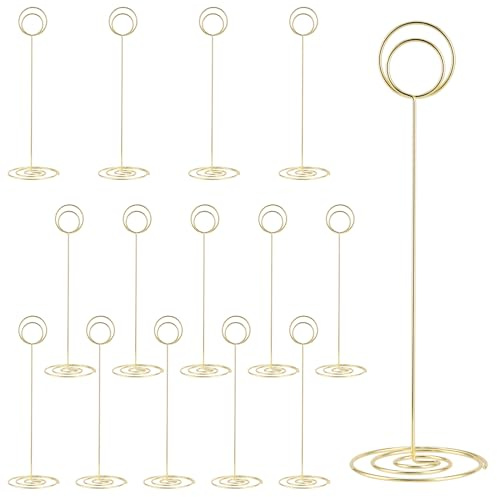 UNGFEI Lot de 15 supports de numéro de table en métal doré 220 mm | Pour fête, bureau, mariage