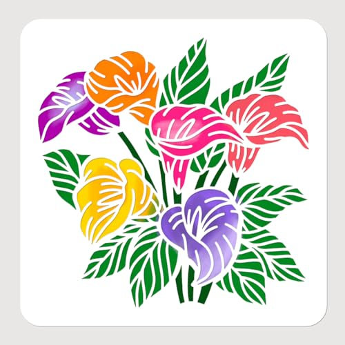 NBEADS Calla Lilien Malschablone, Mit Tropischen Blättern Ausgehöhlte Kunst-Und Bastelschablonen Wiederverwendbare PET-Vorlagen Zum Malen Journaling Tagebuch Scrapbook, 30x30cm