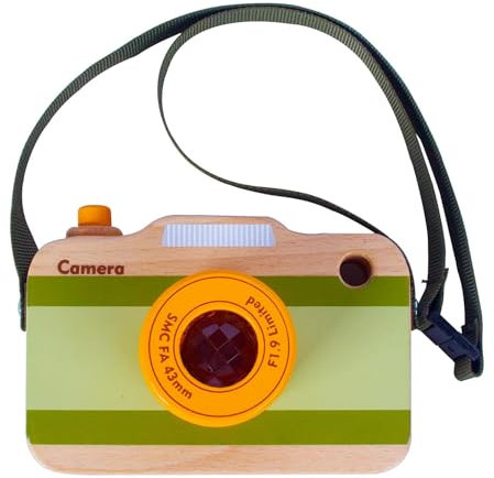 Hölzerne Mini Pretend Kamera Spielzeug für Kleinkinder 1 2 3 Jahre alt, Hals hängen fotografiert Requisiten für Jungen Mädchen Kinder Kinder