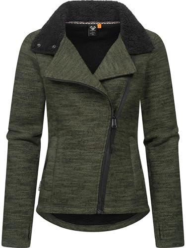 Ragwear Damen Sweatjacke Strickjacke mit Teddyfell-Futter Saskie Melange YOUMODO Dark Olive Gr. L