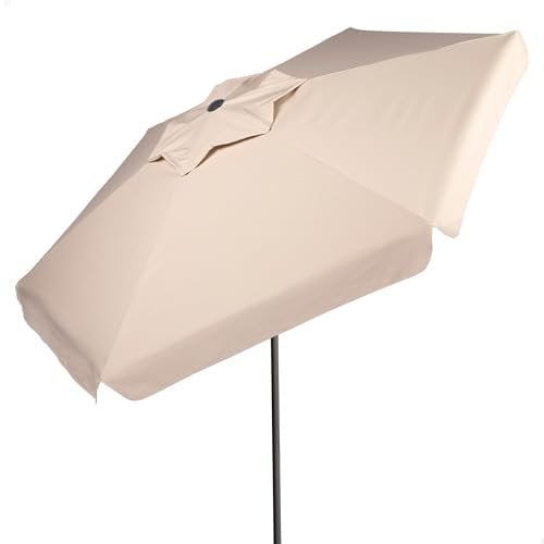 AKTIVE Sombrilla Grande hexagonal jardín, 220 cm, Color marfil, Protección UV50, Mástil acero, Tubo Ø28/32 mm, Chimenea, Inclinable y regulable en altura, Tejido poliéster (62338)