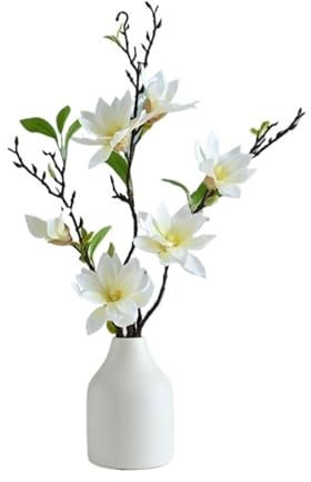 Künstliche Blumen Hochwertiger PU-Blumenstrauß aus chinesischer Magnolie, Simulationsstrauß for Wohnzimmer, Eingang, Tischdekoration, Kunstblumen, Heimtextilien Künstliche Blumen mit Vase(C)