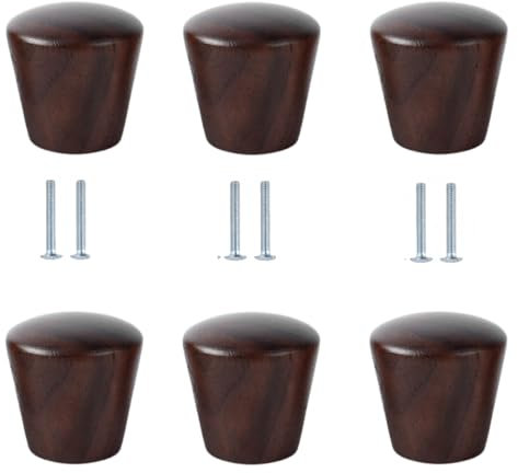 SANCHAKOU Holzknöpfe Kommode 6 Stück Massivholz Einlochmontage Buche Holzgriff Schrank Schublade Tür Log Nussbaum Holzgriff 22Mm * 22Mm Schwarz Nussbaum