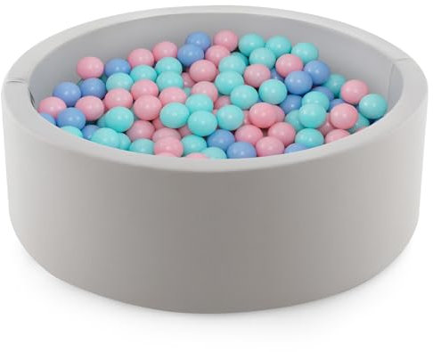 DREAMADE Bällebad Baby, 90X30cm Bällepool mit 200 bunten Bällen für Kleinkinder, runder Ballgruben mit abnehmbarem Bezug, für Kinder ab 1 Jahr, Grau/Blau/Grün/Rosa
